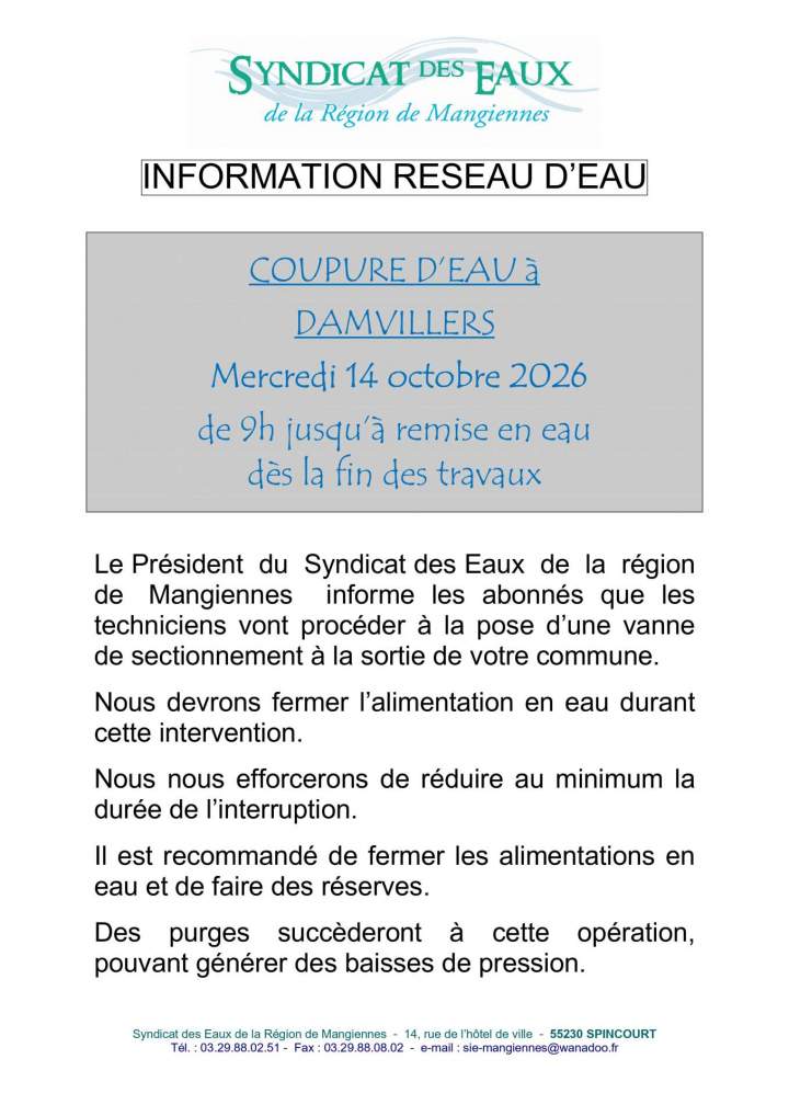 INFORMATION COUPURE D'EAU DAMVILLERS page 00001