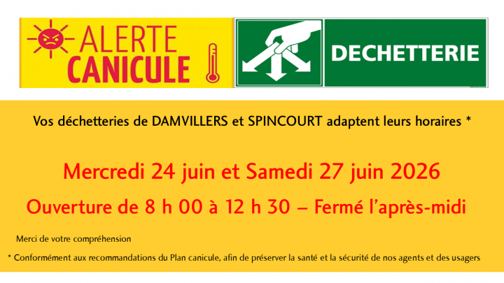 info changements horaires déchèteries 24 et 27 06 26